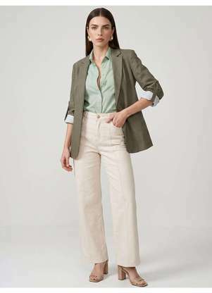 Principessa - Calça Wide Leg em Sarja Off White Atena - PRINCIPESSA