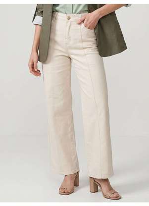 Principessa - Calça Wide Leg em Sarja Off White Atena - PRINCIPESSA