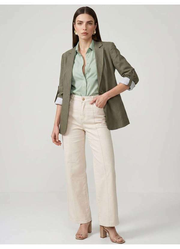 Principessa - Calça Wide Leg em Sarja Off White Atena