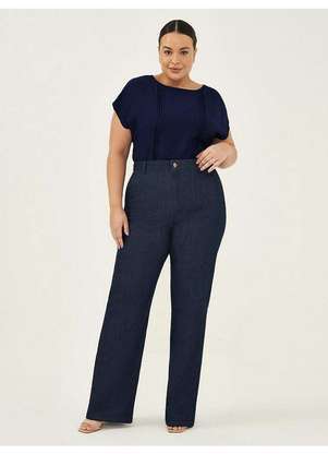Principessa - Calça Wide Leg Jeans Plus Size Azul Escuro Shauany - PRINCIPESSA