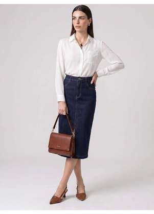 Principessa - Saia Jeans Longuete Azul Escuro Meily - PRINCIPESSA
