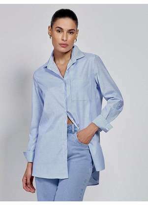 Principessa - Camisa Oversized Listrada Azul e Off White Selena - PRINCIPESSA