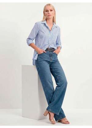 Principessa - Camisa Oversized Listrada Azul e Off White Selena - PRINCIPESSA