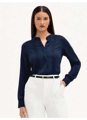 Principessa - Camisa de Crepe com Pregas Frontais Marinho Valéria - PRINCIPESSA