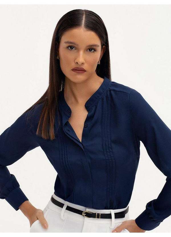 Principessa - Camisa de Crepe com Pregas Frontais Marinho Valéria