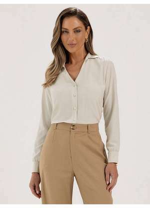 Principessa - Camisa Decote V em Viscose Aveia Norma - PRINCIPESSA