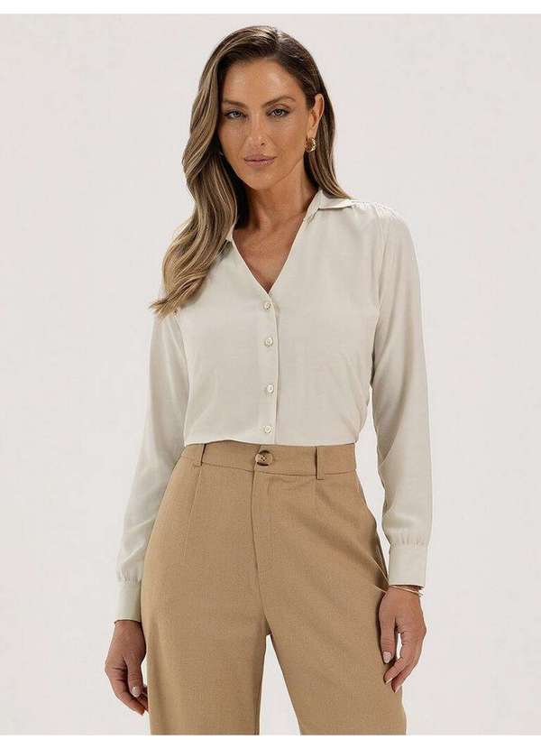 Principessa - Camisa Decote V em Viscose Aveia Norma
