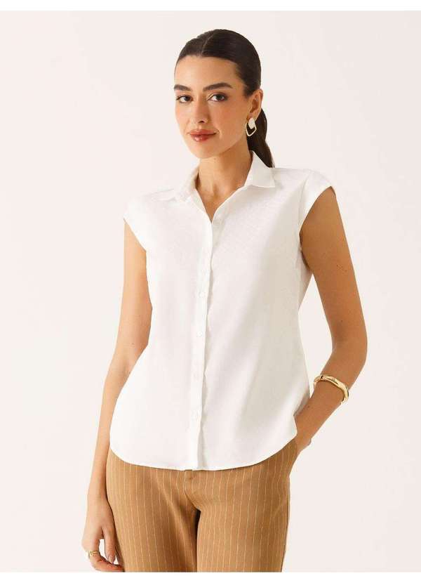 Principessa - Camisa Manga Copinho em Algodão Off White Thayse