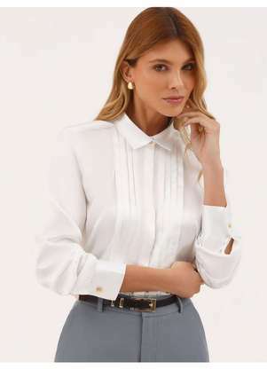 Principessa - Camisa Manga Longa Regular em Cetim Off White Aurora - PRINCIPESSA