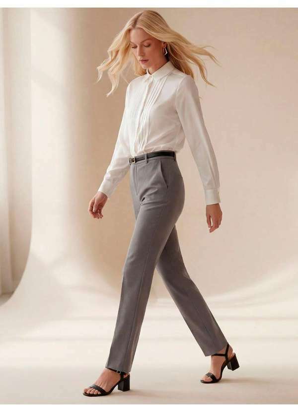 Principessa - Camisa Manga Longa Regular em Cetim Off White Aurora