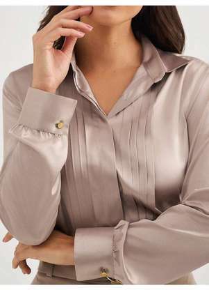 Principessa - Camisa Manga Longa em Cetim Mocha Mousse Amélia - PRINCIPESSA