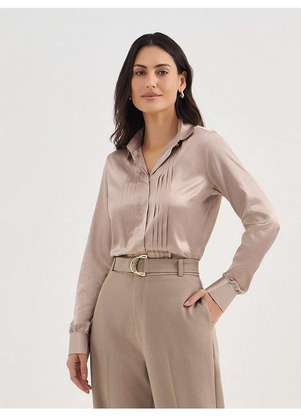 Principessa - Camisa Manga Longa em Cetim Mocha Mousse Amélia - PRINCIPESSA