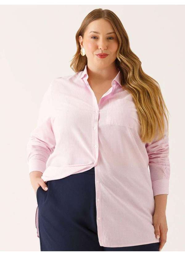 Principessa - Camisa Oversized Listrada Elora Rosa e Off White