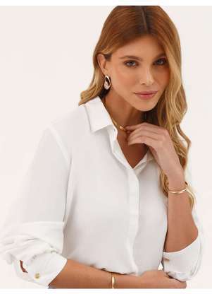 Principessa - Camisa com Botão Dourado em Crepe Off White Helena - PRINCIPESSA
