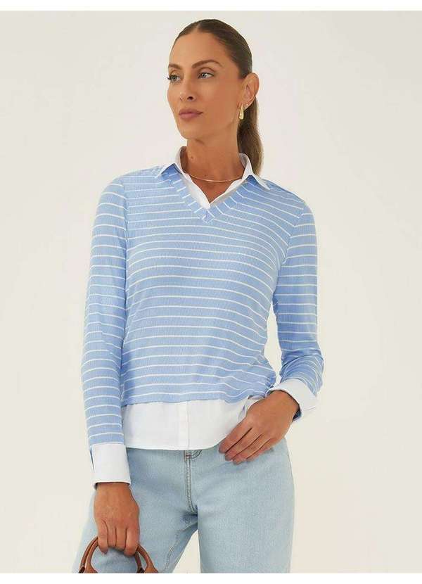Principessa - Suéter Camisa Listrada Azul Claro Nalva