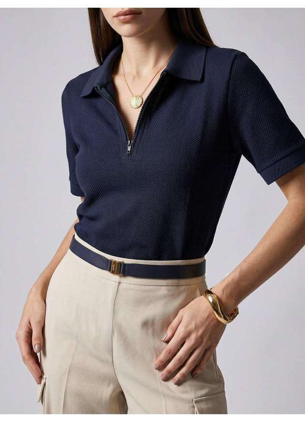 Principessa - Blusa Polo em Malha Texturizada Marinho Talira