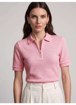 Principessa - Blusa Polo Feminina em Malha Texturizada Rosa Talira - PRINCIPESSA
