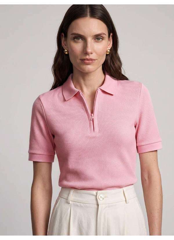 Principessa - Blusa Polo Feminina em Malha Texturizada Rosa Talira