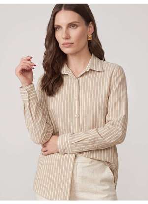 Principessa - Camisa Feminina Comfy em Algodão Listrada Nude Elizara - PRINCIPESSA