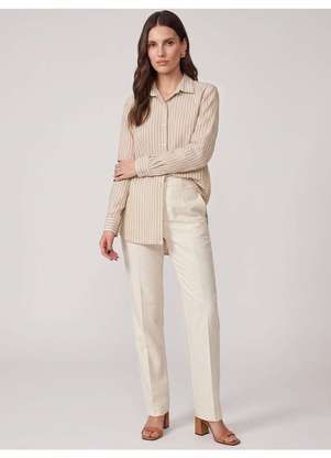 Principessa - Camisa Feminina Comfy em Algodão Listrada Nude Elizara - PRINCIPESSA