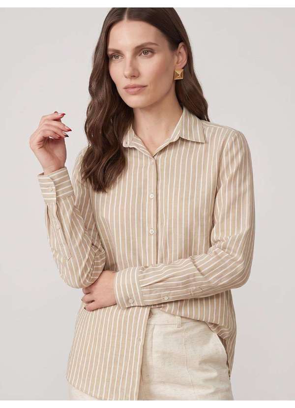 Principessa - Camisa Feminina Comfy em Algodão Listrada Nude Elizara