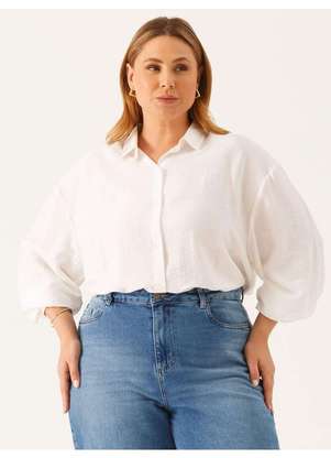 Principessa - Camisa Boxy Viscose Plus Size Off White Blossom - PRINCIPESSA