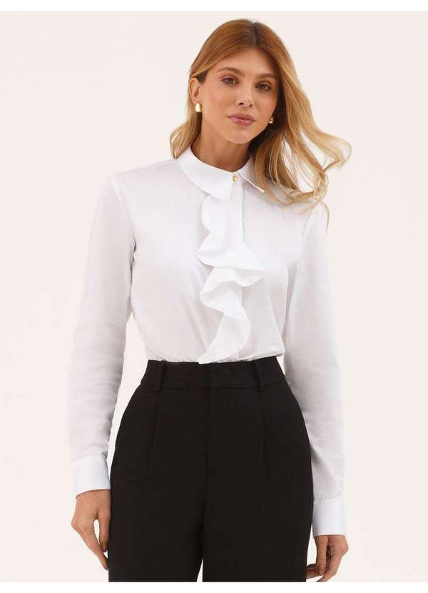 Principessa - Camisa com Babados em Tricoline Off White Monise 2