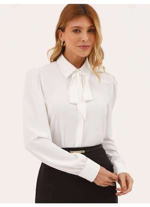 Principessa - Camisa com Faixa Laço em Crepe Off White Lucineide - PRINCIPESSA