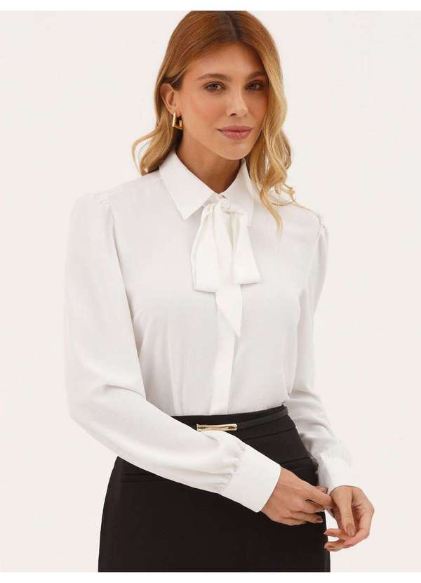 Principessa - Camisa com Faixa Laço em Crepe Off White Lucineide 2