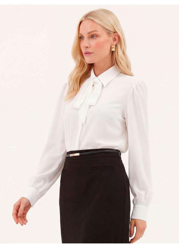 Principessa - Camisa com Faixa Laço em Crepe Off White Lucineide 6