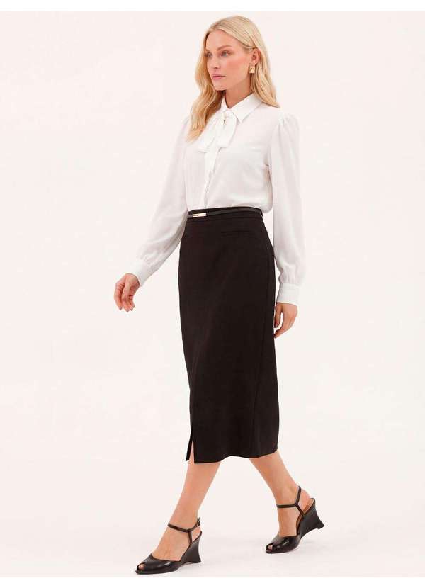 Principessa - Camisa com Faixa Laço em Crepe Off White Lucineide 7