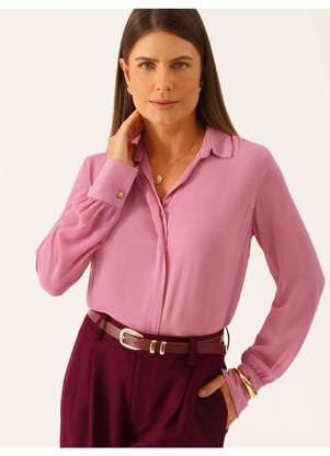 Principessa - Camisa com Mangas Longa Regular em Crepe Rosa Ines - PRINCIPESSA