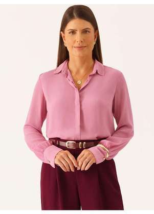 Principessa - Camisa com Mangas Longa Regular em Crepe Rosa Ines - PRINCIPESSA