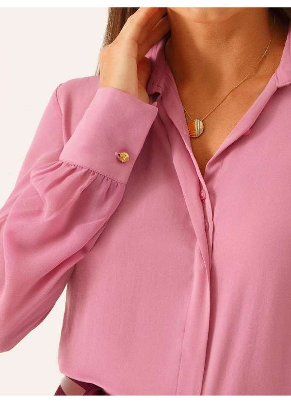 Principessa - Camisa com Mangas Longa Regular em Crepe Rosa Ines 4