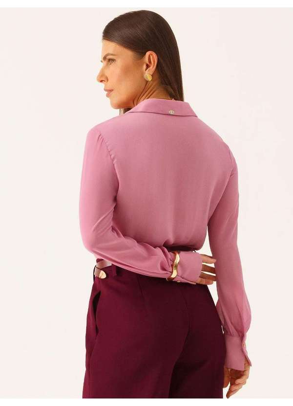 Principessa - Camisa com Mangas Longa Regular em Crepe Rosa Ines 6