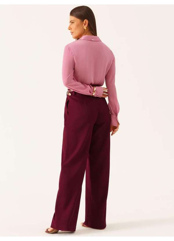 Principessa - Camisa com Mangas Longa Regular em Crepe Rosa Ines 7