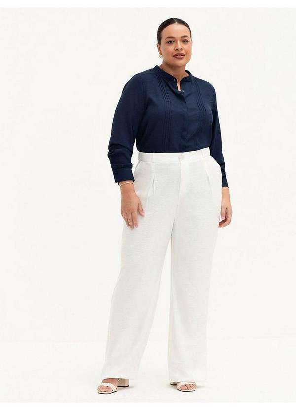 Principessa - Camisa de Crepe com Pregas Frontais Plus Size Marinho Geisiane 2