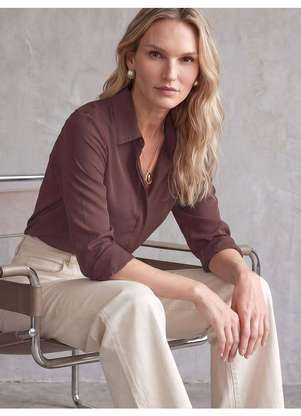 Principessa - Camisa Feminina Comfy Manga Longa Marrom Malika - PRINCIPESSA
