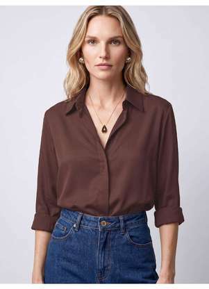Principessa - Camisa Feminina Comfy Manga Longa Marrom Malika - PRINCIPESSA