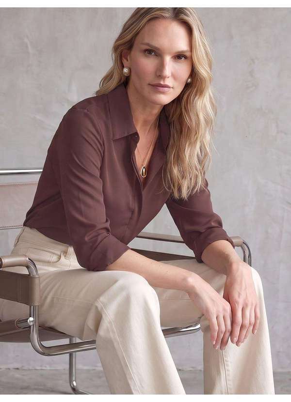 Principessa - Camisa Feminina Comfy Manga Longa Marrom Malika