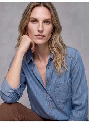 Principessa - Camisa Jeans Manga Longa Azul Clara Velara - PRINCIPESSA
