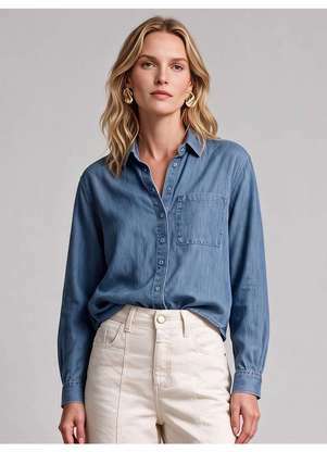 Principessa - Camisa Jeans Manga Longa Azul Clara Velara - PRINCIPESSA