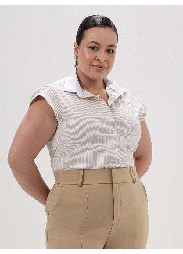 Principessa - Camisa Manga Copinho Plus Size Listrada Amandine