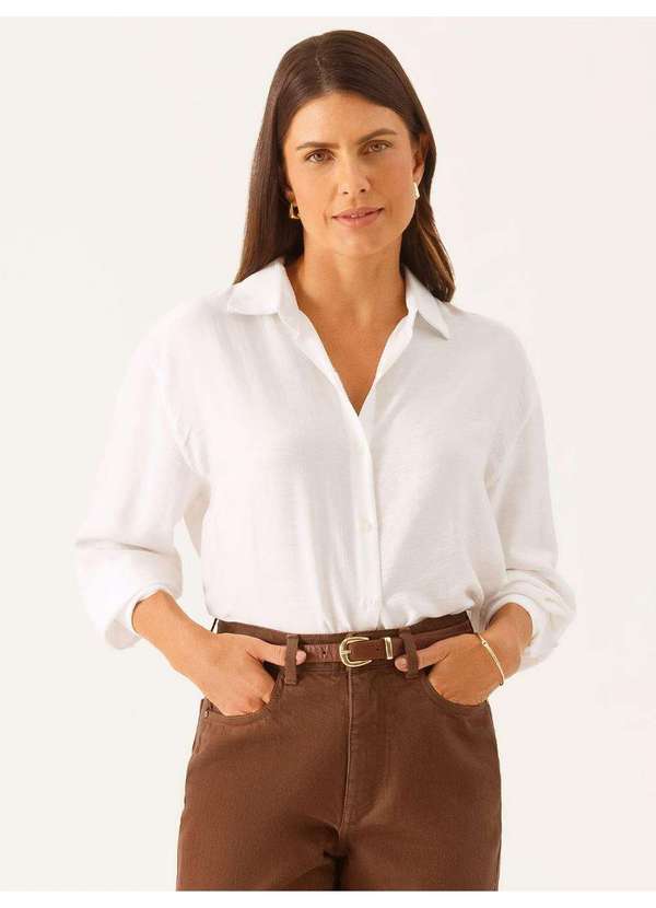 Principessa - Camisa Manga Longa Boxi em Viscose Off White Taila