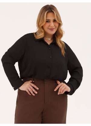 Principessa - Camisa Manga Longa Comfy em Crepe Preto Emanuela - PRINCIPESSA