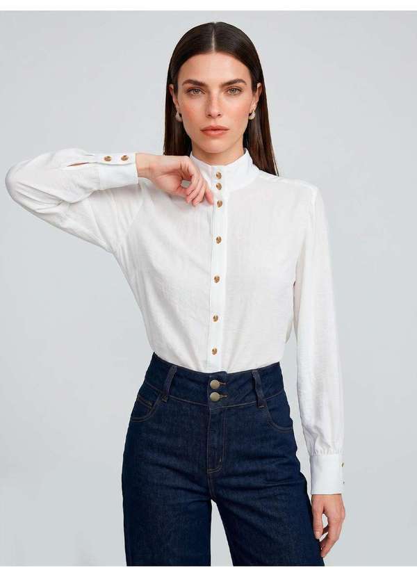 Principessa - Camisa Manga Longa em Viscose Off White Lilian