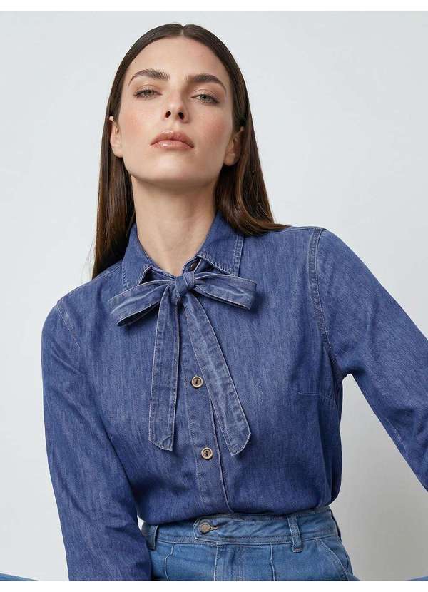 Principessa - Camisa Manga Longa Jeans Marmorizado Médio Alany