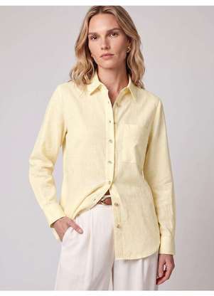 Principessa - Camisa Manga Longa Oversized em Linho Amarelo Baunilha Kali - PRINCIPESSA
