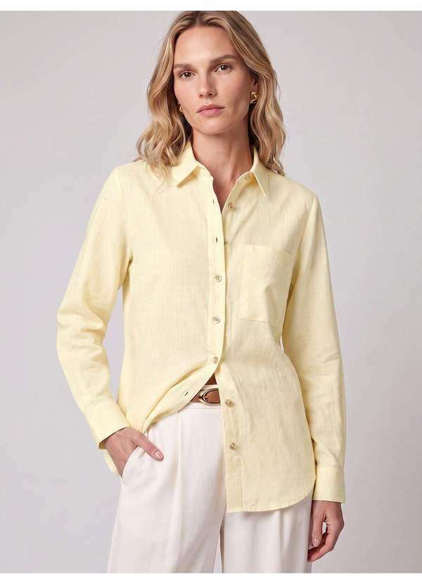Principessa - Camisa Manga Longa Oversized em Linho Amarelo Baunilha Kali