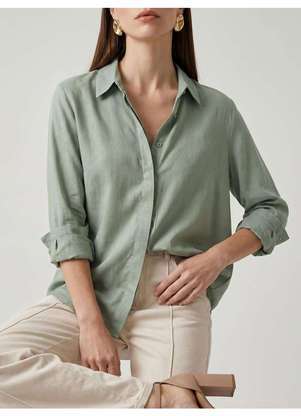 Principessa - Camisa Manga Longa Oversized em Viscose Verde Pistache Kemya - PRINCIPESSA